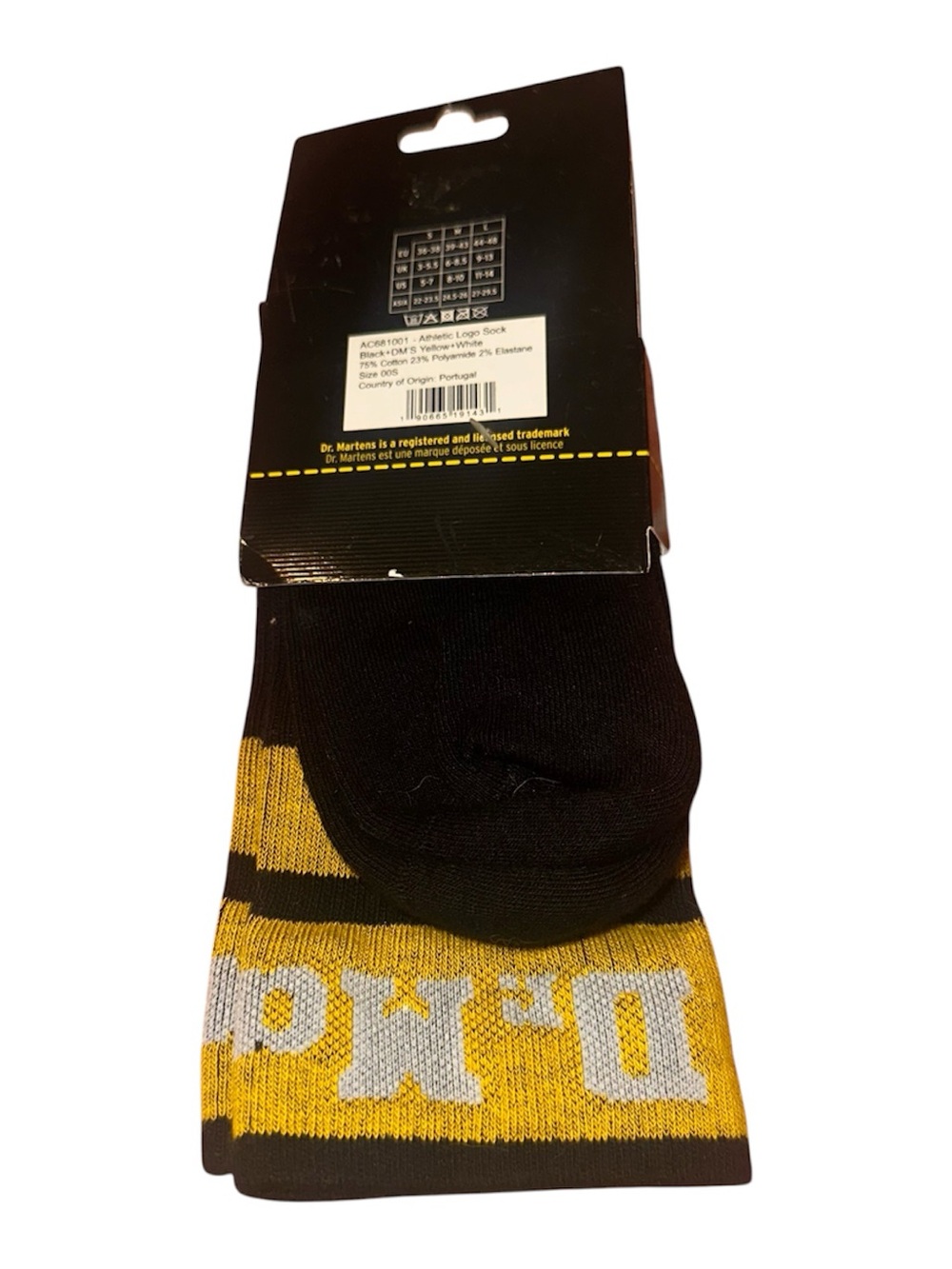 Dr. Martens Athletic Logo Sock Black Yellow Cotton Blend Adult Small Casual Y2K